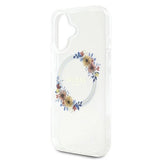Guess IML Flowers Wreath MagSafe Case for iPhone 16 - Transparent