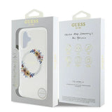 Guess IML Flowers Wreath MagSafe Case for iPhone 16 - Transparent
