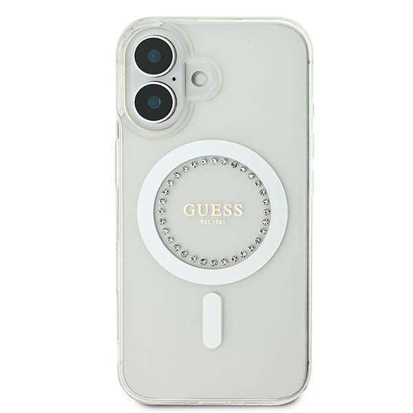 Guess IML Rhinestones MagSafe Case til iPhone 16 - hvid