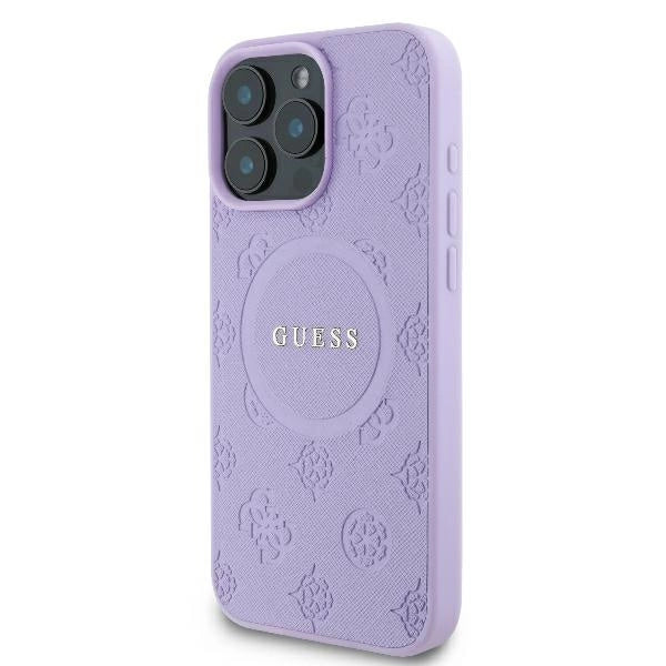 Guess Saffiano Peony Classic Logo MagSafe iPhone 16 Pro Max Case - Purple