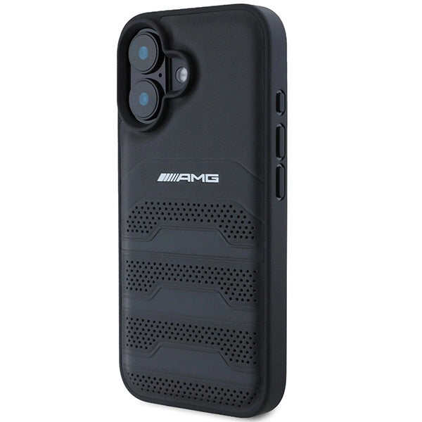 AMG læder med udstemplede linjer sort logo iPhone 16 Case - sort
