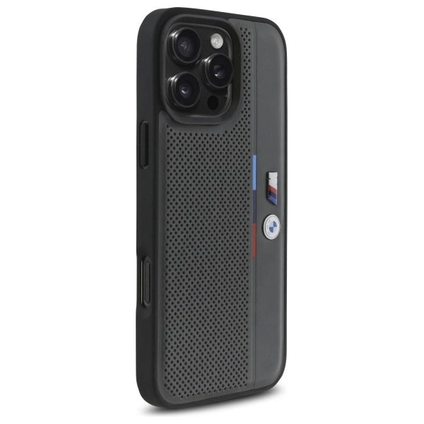 BMW M Perforeret Tricolor Detail Line iPhone 16 Pro Case - Mørkgrå