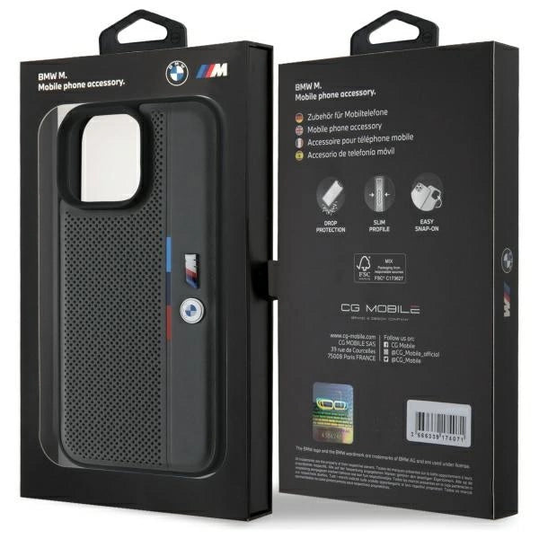 BMW M Perforeret Tricolor Detail Line iPhone 16 Pro Case - Mørkgrå