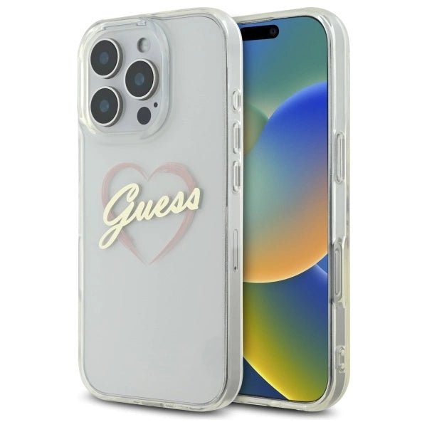 Guess IML Heart Case til iPhone 16 Pro - Gennemsigtig