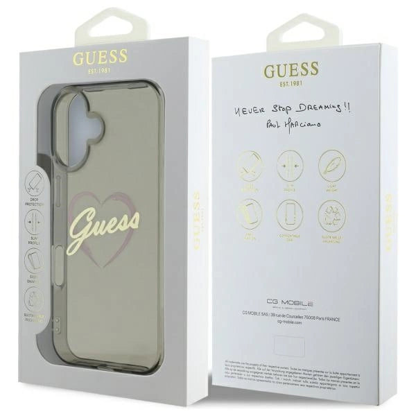 Guess IML Heart Case til iPhone 16 Plus - sort