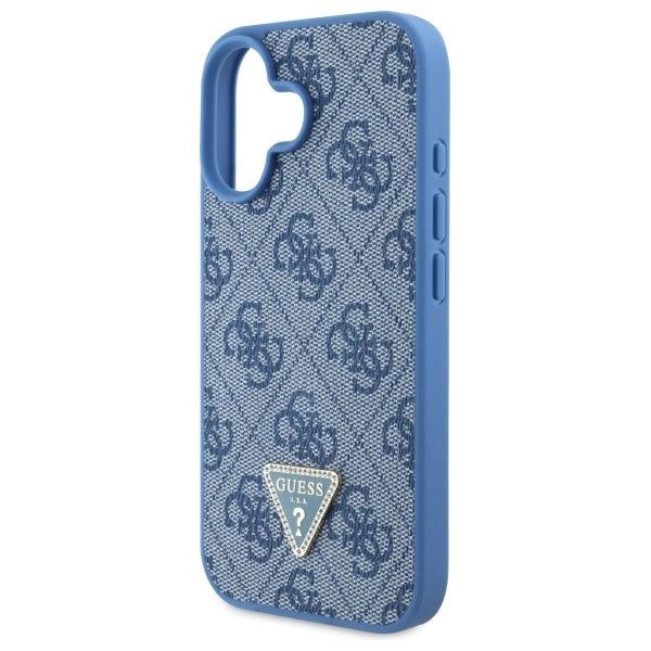 Guess læder Metal Logo Strass Crossbody Case til iPhone 16 - Blå