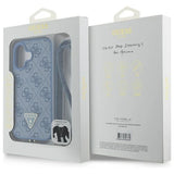 Guess læder Metal Logo Strass Crossbody Case til iPhone 16 - Blå