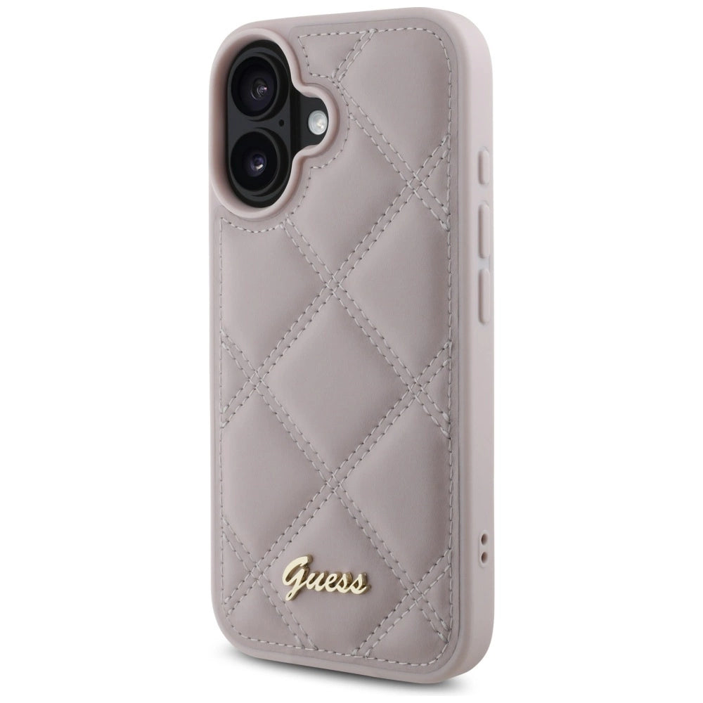 Guess Quilted Metal Logo iPhone 16 Case - Pink