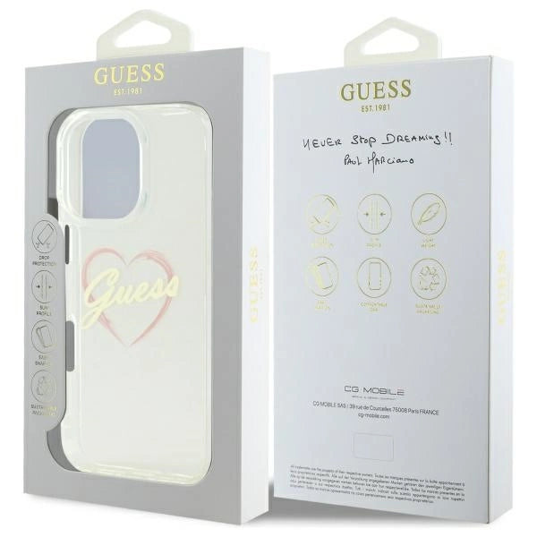 Guess IML Heart Case til iPhone 16 Pro Max - Gennemsigtig