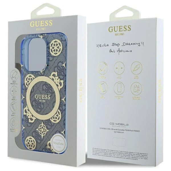 Guess IML Peony On 4G Background MagSafe Case for iPhone 16 Pro - Blue