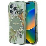 Guess IML Flower & Tonal Circle MagSafe-kasse til iPhone 16 Pro - grøn