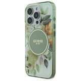 Guess IML Flower & Tonal Circle MagSafe-kasse til iPhone 16 Pro - grøn