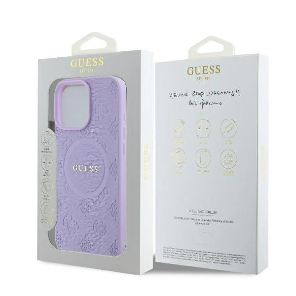 Guess Saffiano Peony Classic Logo MagSafe iPhone 16 Pro Case - Purple