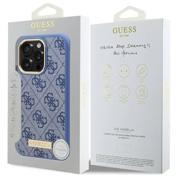 Guess 4G Logo Plate MagSafe Case til iPhone 16 Pro - Blå