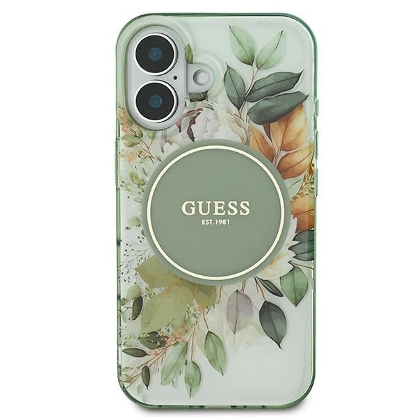 Guess IML Flower & Tonal Circle MagSafe-hylster til iPhone 16 Plus - grønt