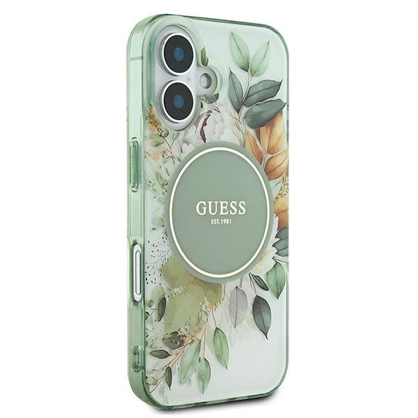 Guess IML Flower & Tonal Circle MagSafe-hylster til iPhone 16 Plus - grønt