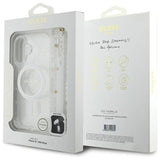 Guess IML Glitter With Pearl Strap MagSafe iPhone 16 Plus Case - Clear