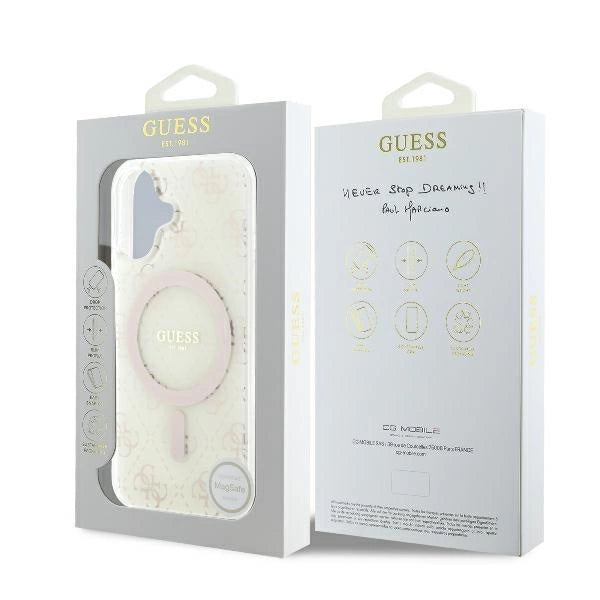 Guess IML 4G Background MagSafe iPhone 16 Case - White