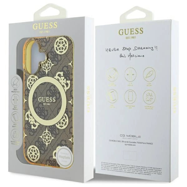 Guess IML Peony On 4G Background MagSafe iPhone 16 Case - Brown