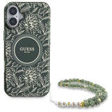 Guess IML Flowers Allover Electro med Perle Strap MagSafe-foder for iPhone 16 - grøn