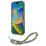 Guess IML Flowers Allover Electro med Perle Strap MagSafe-foder for iPhone 16 - grøn