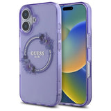 Guess IML Flowers Wreath MagSafe iPhone 16 Case - lilla