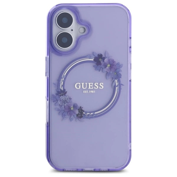 Guess IML Flowers Wreath MagSafe iPhone 16 Case - lilla