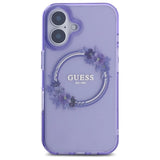 Guess IML Flowers Wreath MagSafe iPhone 16 Case - lilla