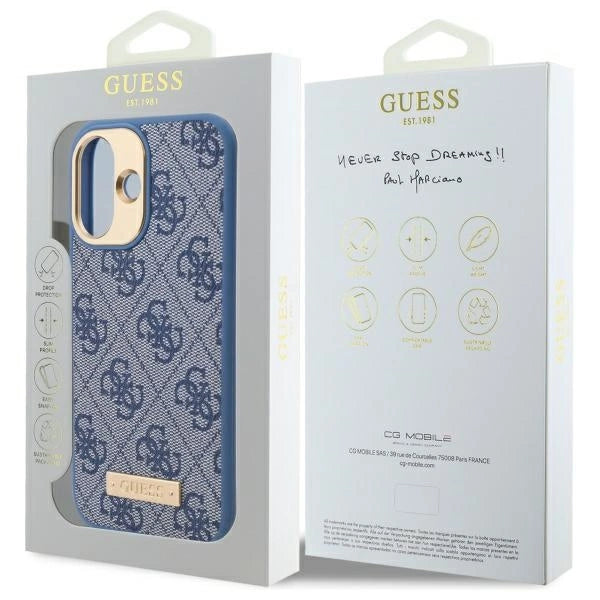 Guess 4G Logo Plate MagSafe iPhone 16 Case - Blue