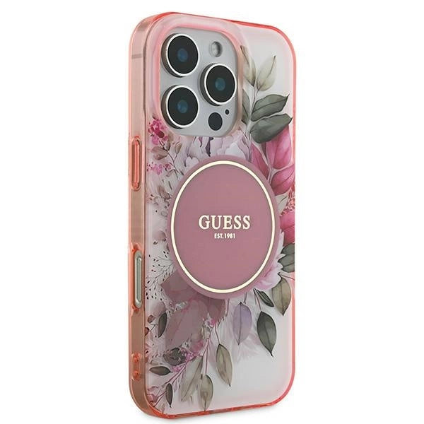 Guess IML Flower & Tonal Circle MagSafe iPhone 16 Pro Max Case - Pink