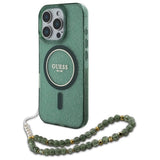 Guess IML Glitter med Pearl Strap MagSafe-fodral til iPhone 16 Pro Max - grøn