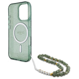 Guess IML Glitter med Pearl Strap MagSafe-fodral til iPhone 16 Pro Max - grøn