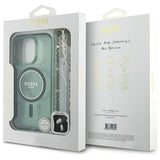 Guess IML Glitter med Pearl Strap MagSafe-fodral til iPhone 16 Pro Max - grøn
