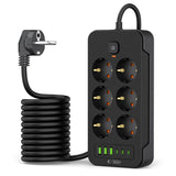 Tech-Protect PC6X6 Power Strip 6 Sockets 240V + 3xUSB-A + 3xUSB-C 200cm - sort