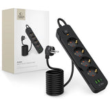Tech-Protect PCL4X3 Power Strip 4 stikkontakter 240V + 2xUSB-A + 1xUSB-C 200 cm - sort