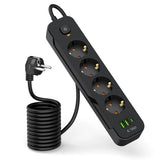 Tech-Protect PCL4X3 Power Strip 4 stikkontakter 240V + 2xUSB-A + 1xUSB-C 200 cm - sort