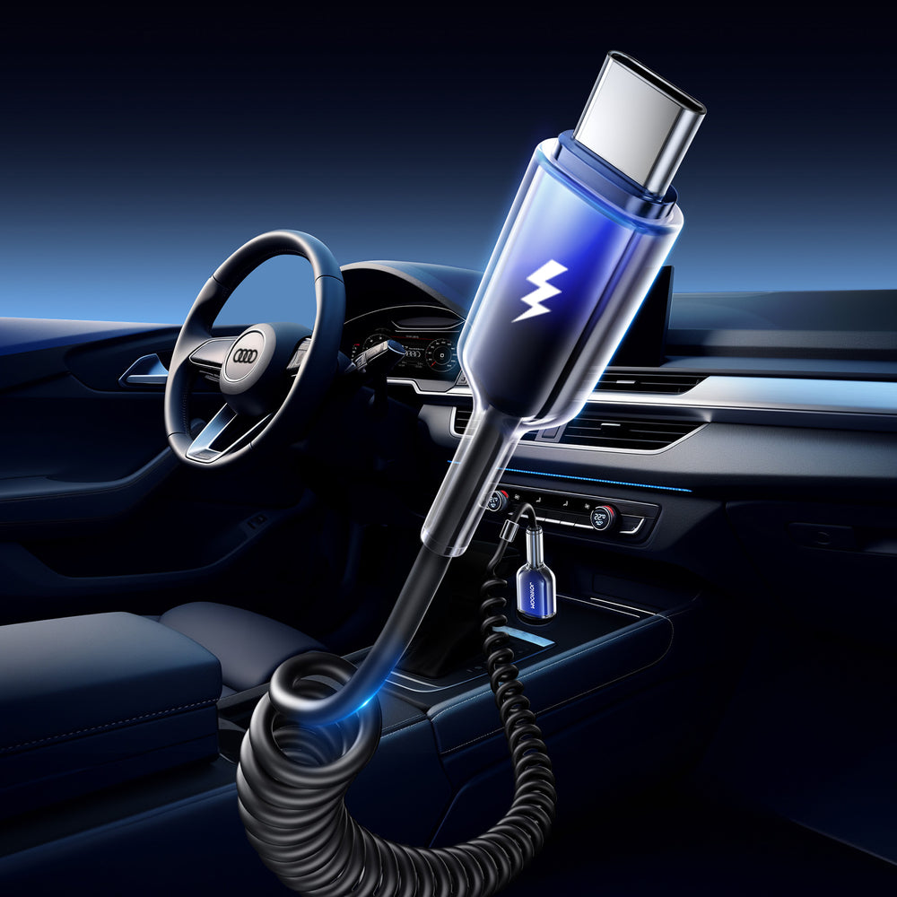 Joyroom S-A43 Crystal-Clear Series 3A USB-A - USB-C spiralkabel 1,5 m - sort