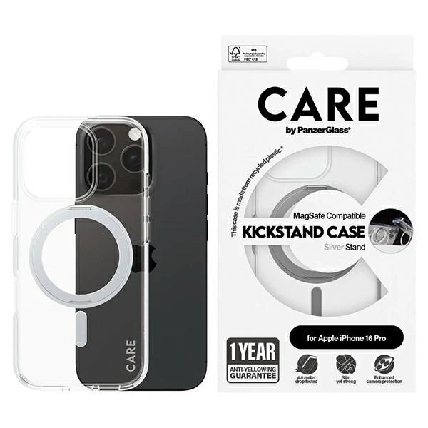 CARE af PanzerGlass Feature Kickstand Case iPhone 16 Pro 6.3" sølv/sølv MagSafe 1326
