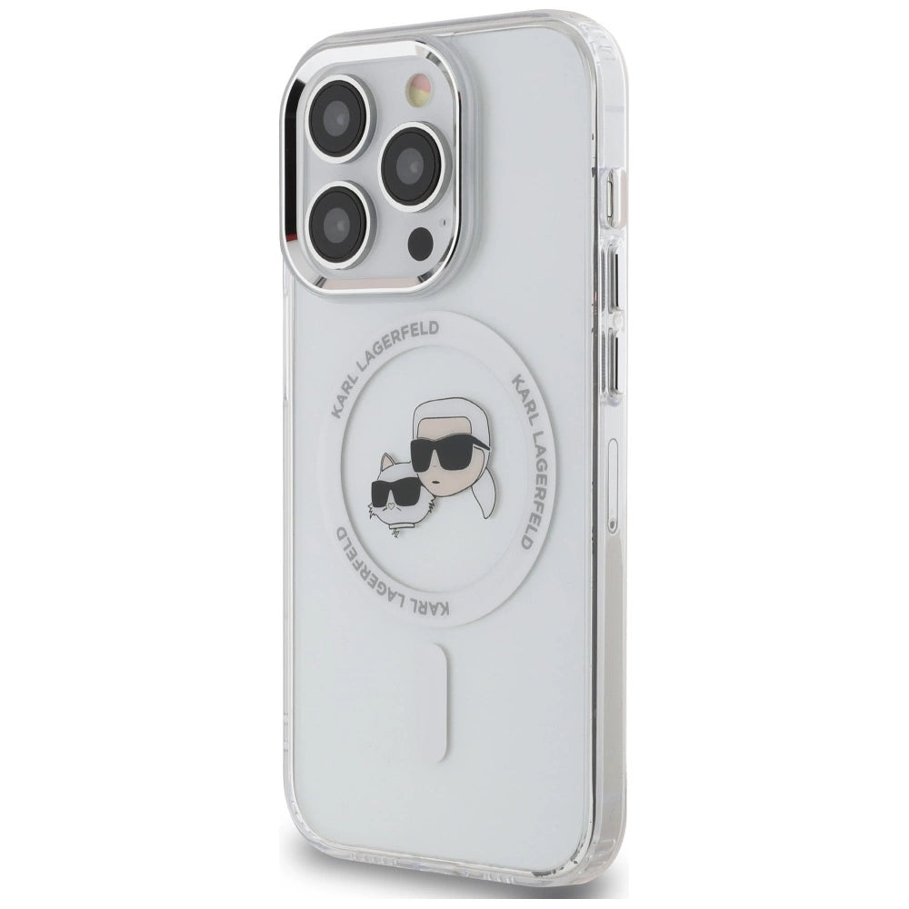 Karl Lagerfeld IML Metal Karl & Choupette Head MagSafe iPhone 14 Pro Case - White