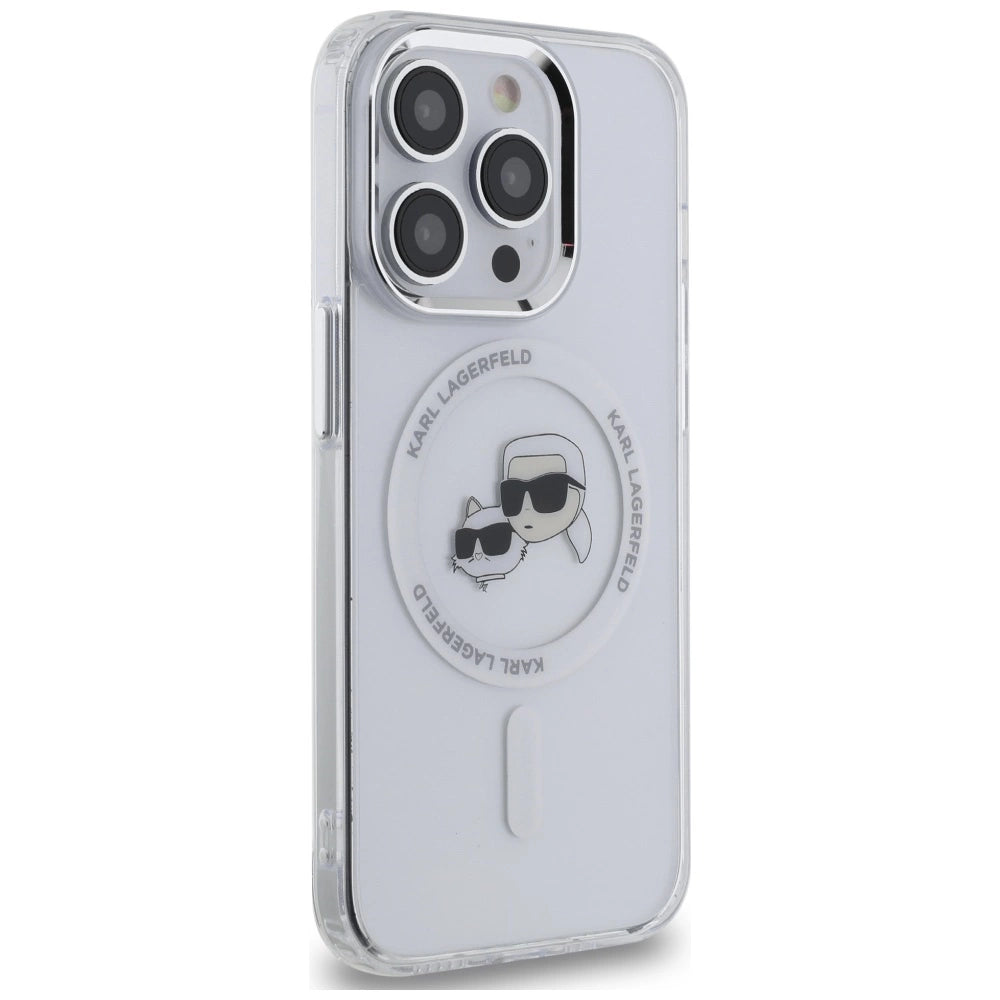 Karl Lagerfeld IML Metal Karl & Choupette Head MagSafe iPhone 14 Pro Case - White