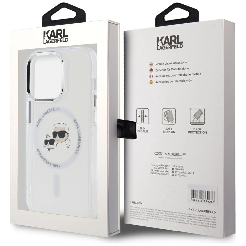 Karl Lagerfeld IML Metal Karl & Choupette Head MagSafe iPhone 14 Pro Case - White