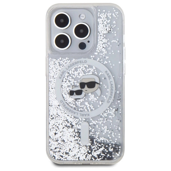 Karl Lagerfeld Liquid Glitter Karl & Choupette Head Magsafe iPhone 15 Pro Case - Clear
