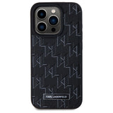 Karl Lagerfeld Leather Monogram Metal Logo MagSafe iPhone 15 Pro Case - Black