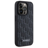 Karl Lagerfeld Leather Monogram Metal Logo MagSafe iPhone 15 Pro Case - Black