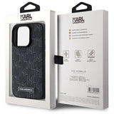 Karl Lagerfeld Leather Monogram Metal Logo MagSafe iPhone 15 Pro Case - Black