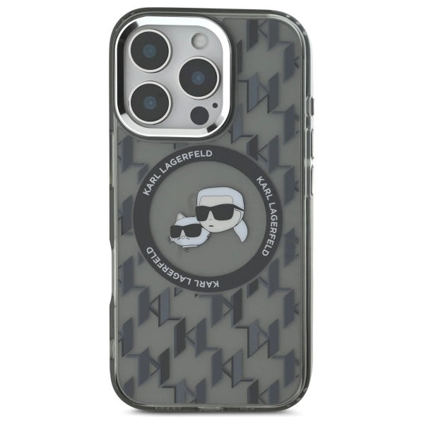 Karl Lagerfeld IML Monogram Karl & Choupette Head MagSafe iPhone 16 Pro Case - Black