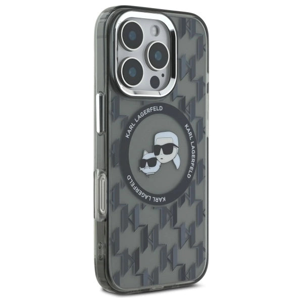 Karl Lagerfeld IML Monogram Karl & Choupette Head MagSafe iPhone 16 Pro Case - Black
