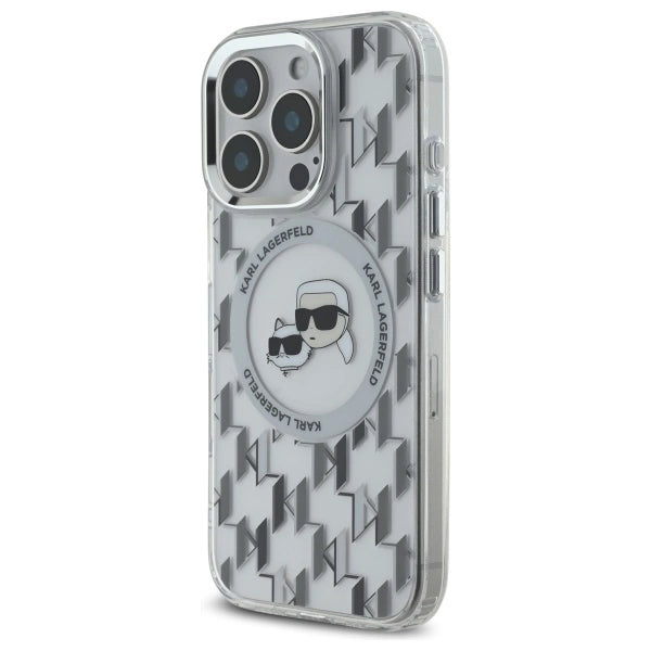 Karl Lagerfeld IML Monogram Karl & Choupette Head MagSafe iPhone 16 Pro Case - Clear