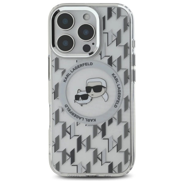 Karl Lagerfeld IML Monogram Karl & Choupette Head MagSafe iPhone 16 Pro Case - Clear