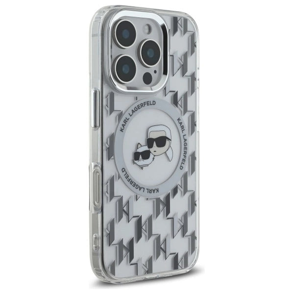Karl Lagerfeld IML Monogram Karl & Choupette Head MagSafe iPhone 16 Pro Case - Clear